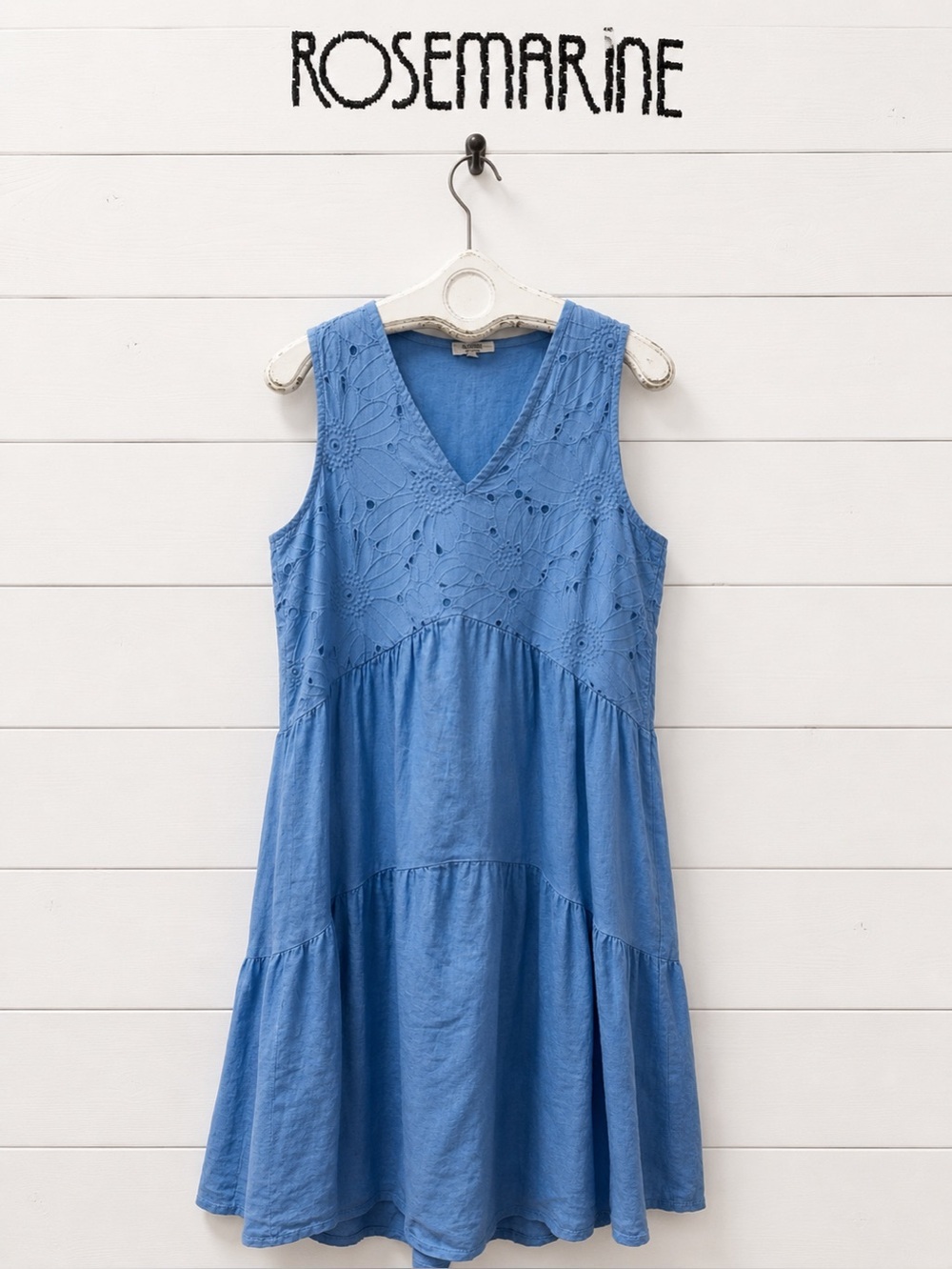 Rosemarine Linen Sleeveless Tiered Dress – Made in Italy – Size S